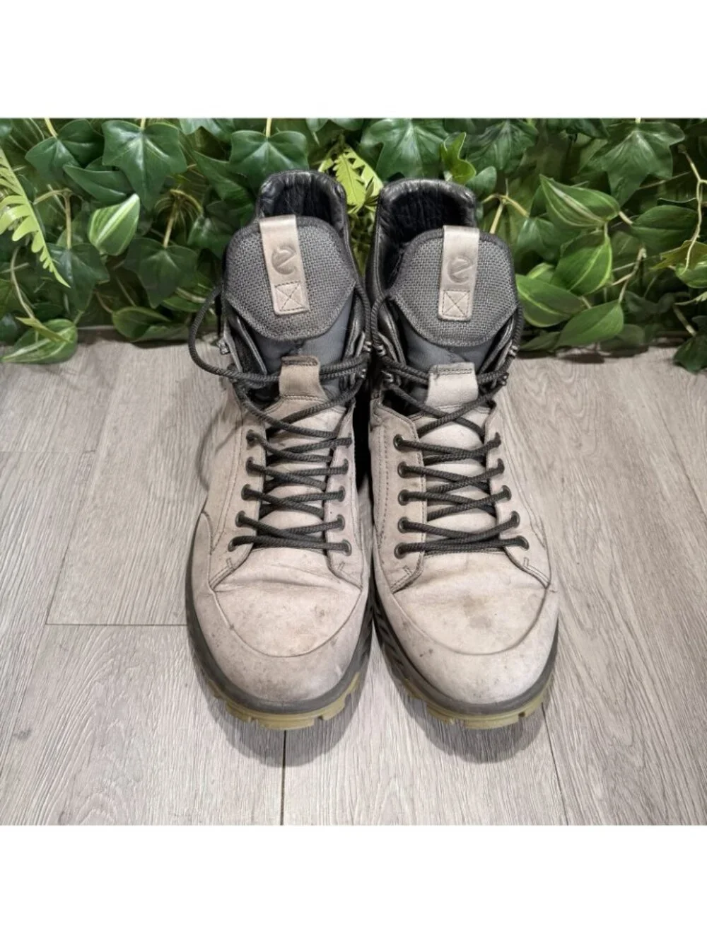 Ecco Exostrike Hydromax Hiking Ankle Boots Mens 12 Gray Leather Yak Lace Up